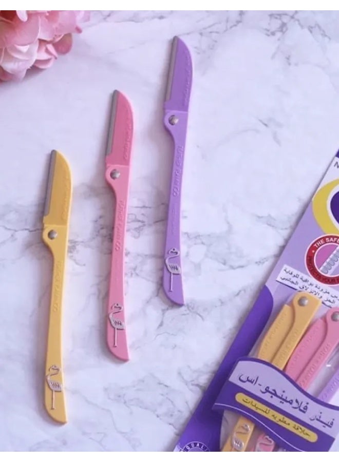 فيذر 3 قطع من شفرة حلاقة آمنة من الستانلس ستيل بتصميم طائر الفلامنجو من 3 قطع أرجواني/أصفر/روز - Image 4